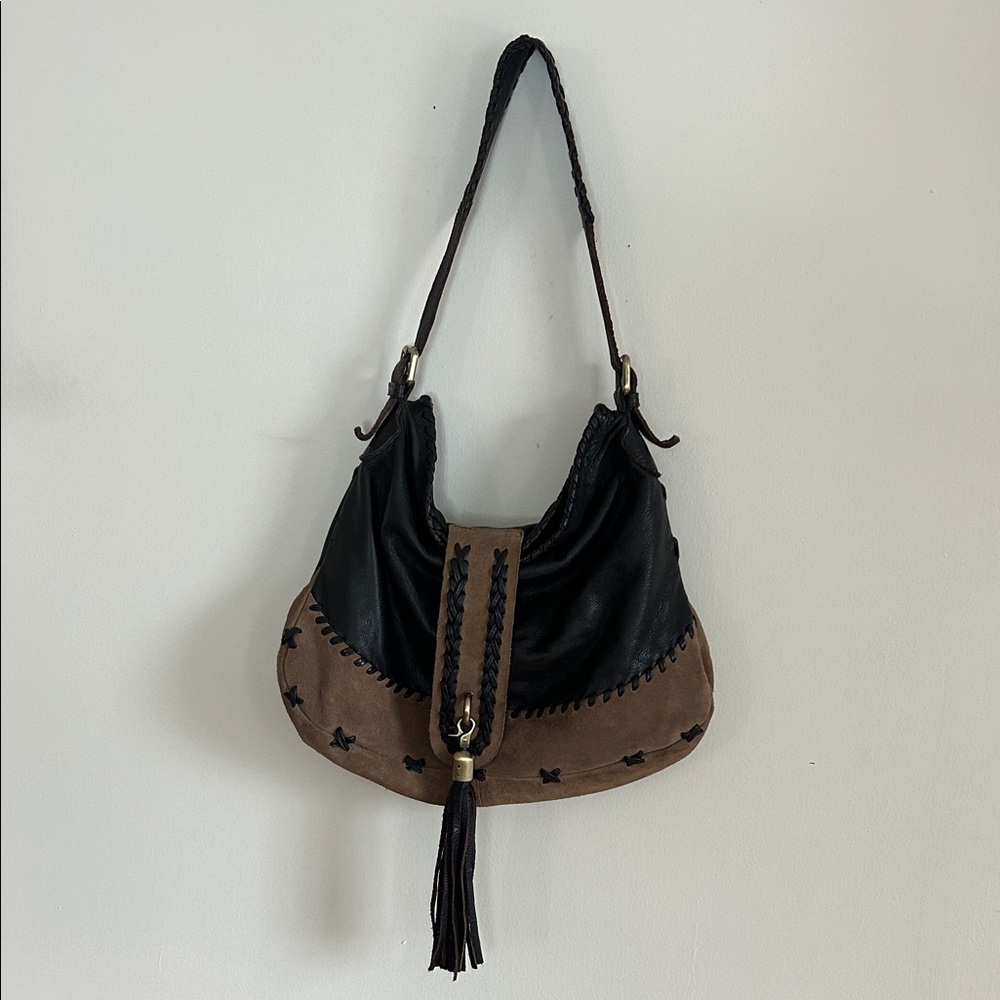 Carla Mancini Brown Leather Shoulder Bag Purse Western Boho Tassel